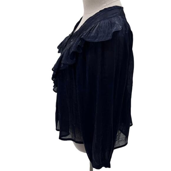 Current Air Navy V-Neck Sheer Button Up Long Sleeve Blouse- XS - Picture 3 of 8